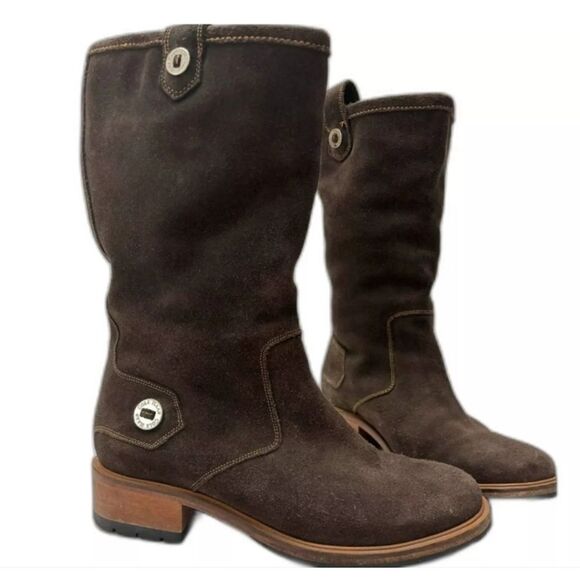 COLE HAAN Kody Tall Brown Suede Shearling lined Lug Boots Sz 8.5 - Picture 1 of 10